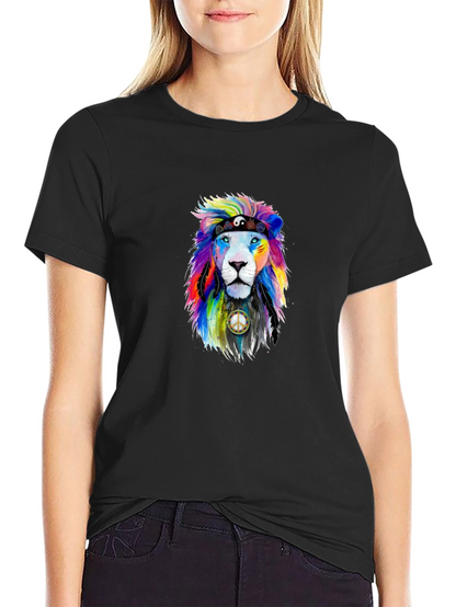 Rainbow Lion Peace Sign Graphic Tee