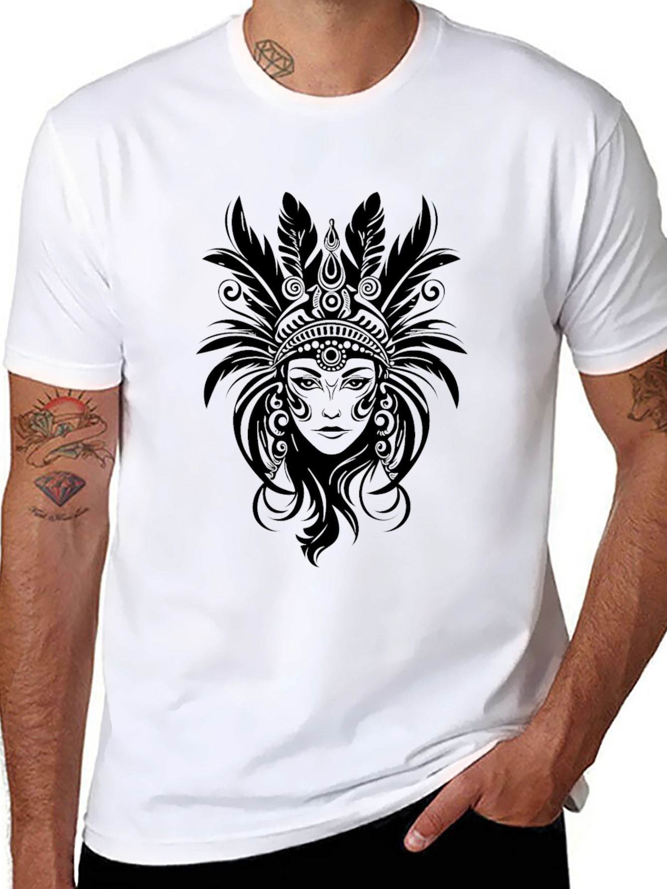 Black T-Shirt with Native American Headdress Graphic