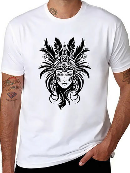 Black T-Shirt with Native American Headdress Graphic