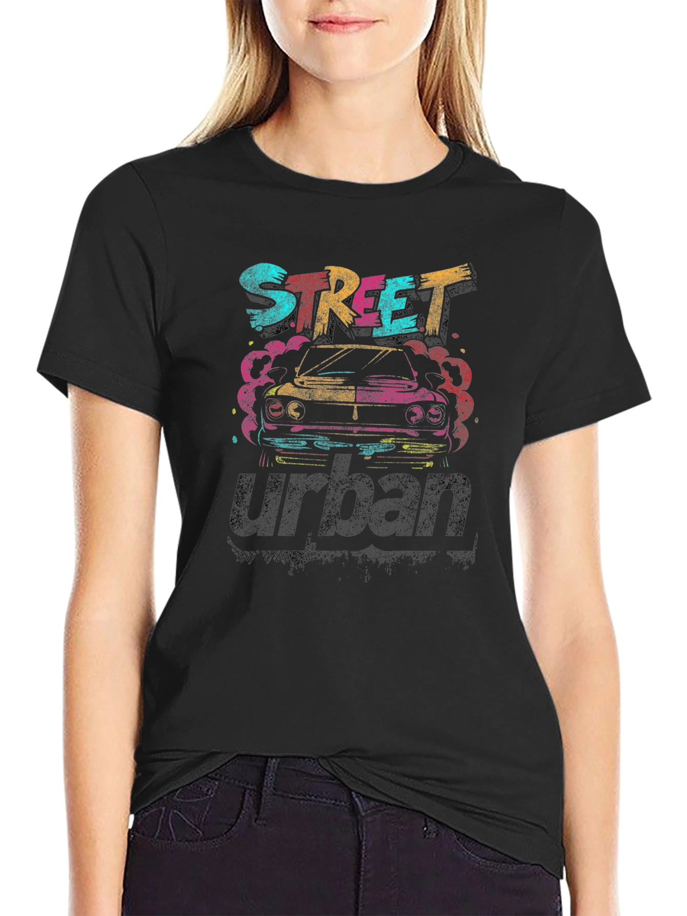 Street Urban Graphic Tee - Black Cotton Car Design