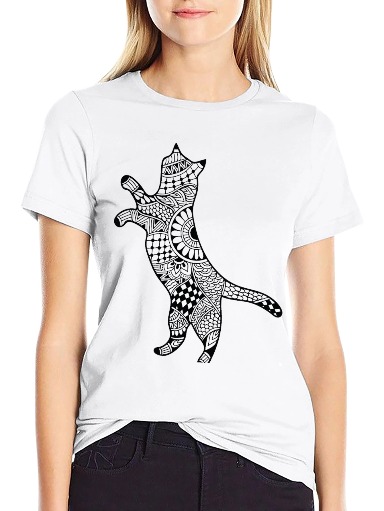 Black Cat Patterned T-Shirt