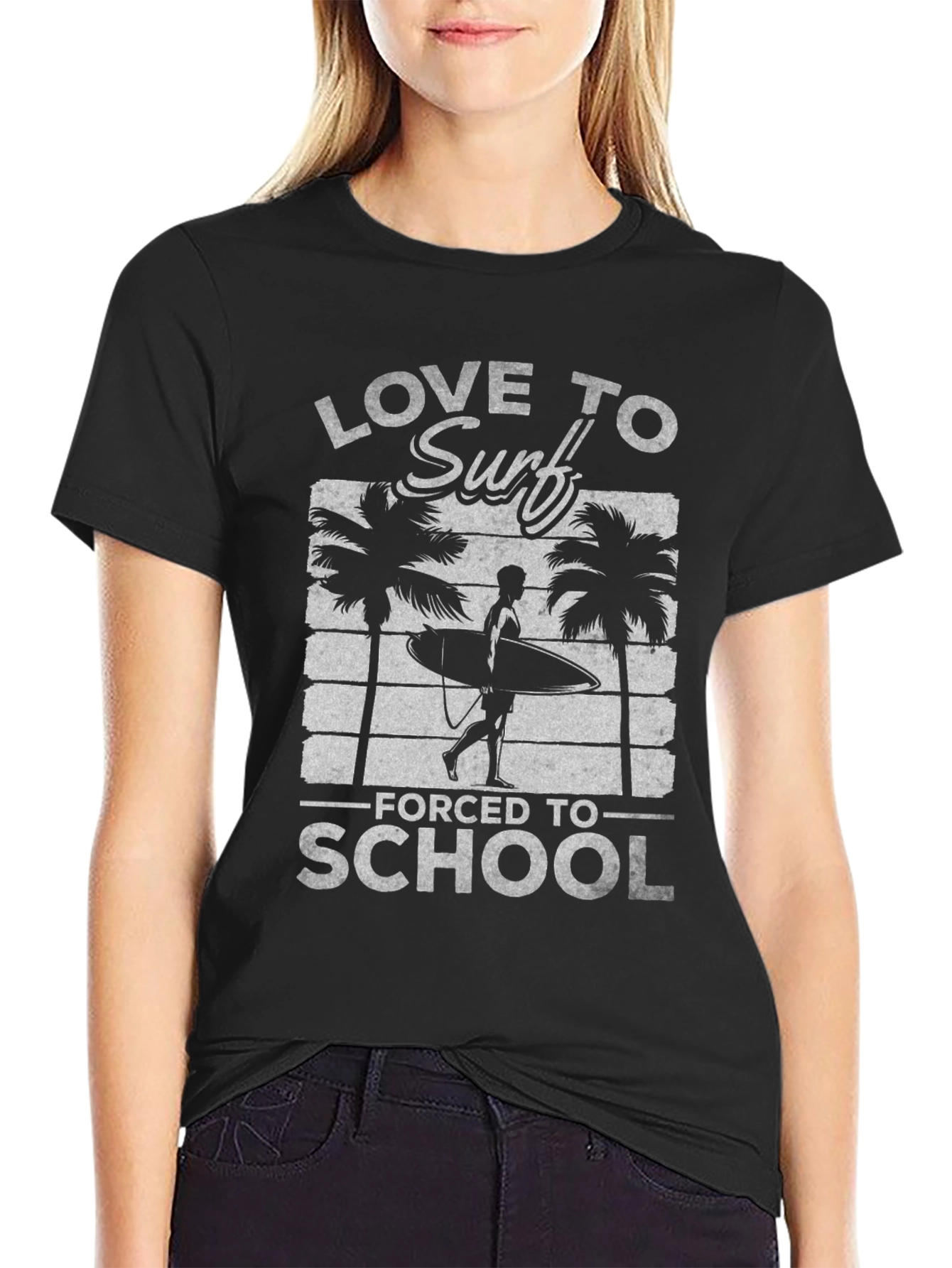 Love to Surf Forced to School Black T-Shirt