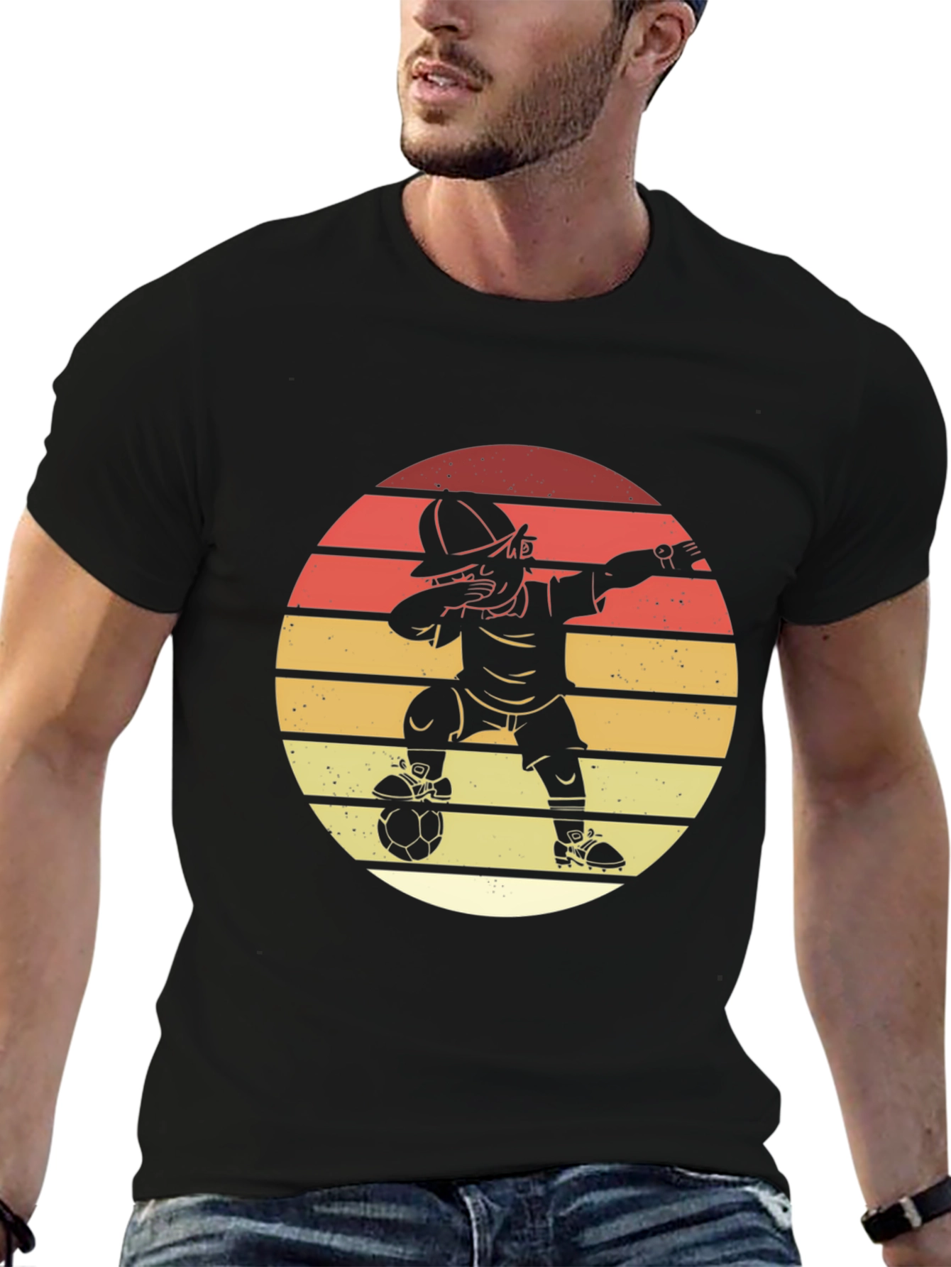 Soccer Dab T-Shirt - Retro Sunset Style