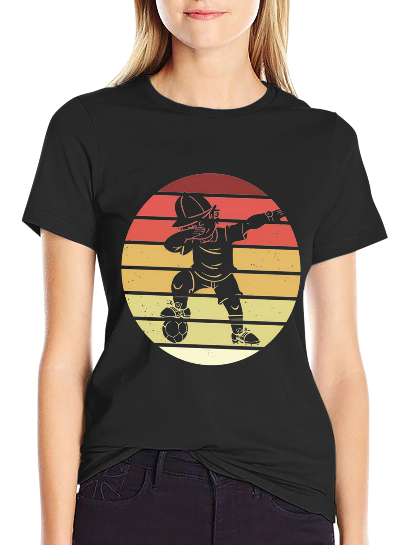 Soccer Dab T-Shirt - Retro Sunset Style