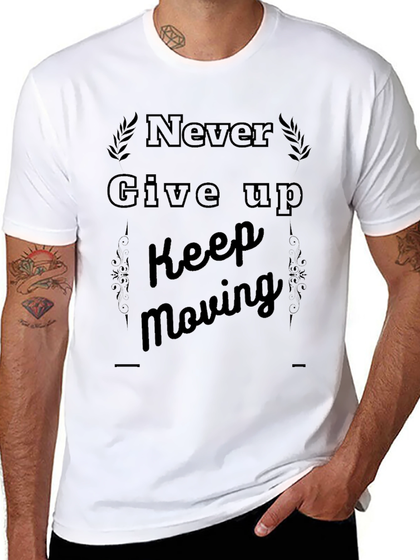 Motivational Black T-Shirt - Never Give Up