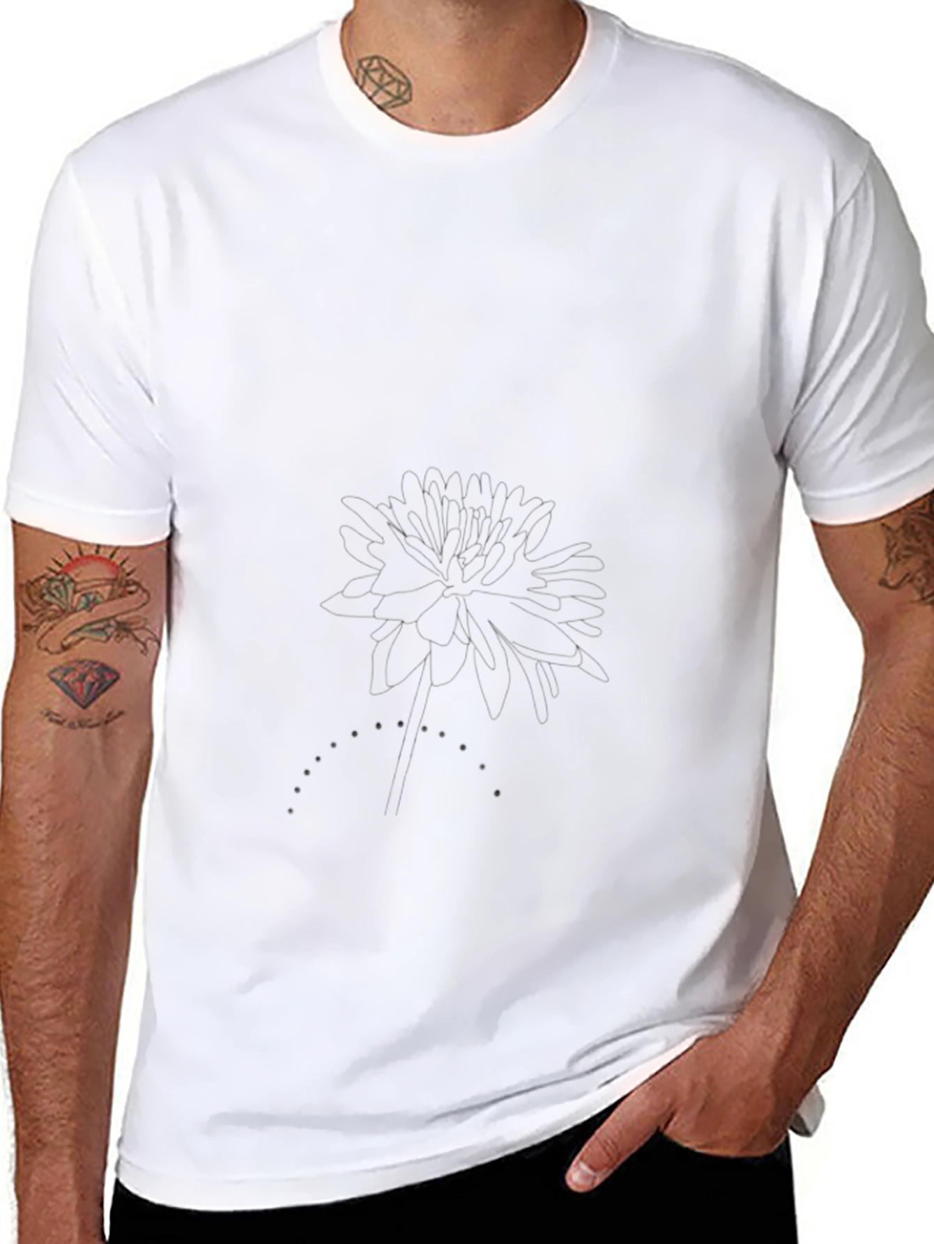Classic Black Tee with Subtle Floral Graphic