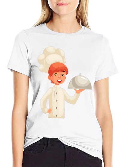 Chef Cartoon Graphic Tee - Black Cotton Casual T-Shirt