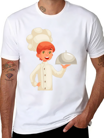 Chef Cartoon Graphic Tee - Black Cotton Casual T-Shirt