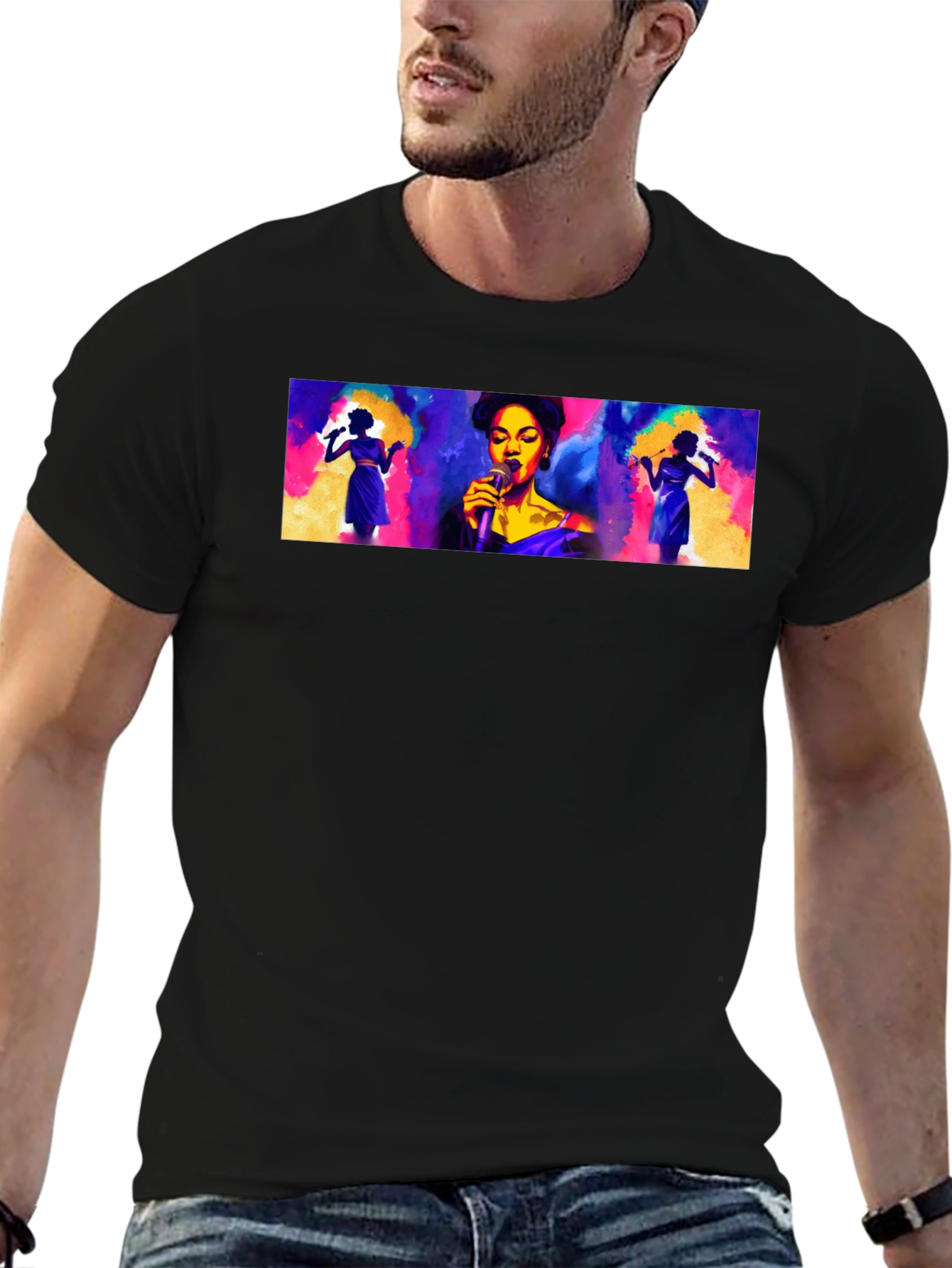 Vibrant Singer Graphic Black T-Shirt