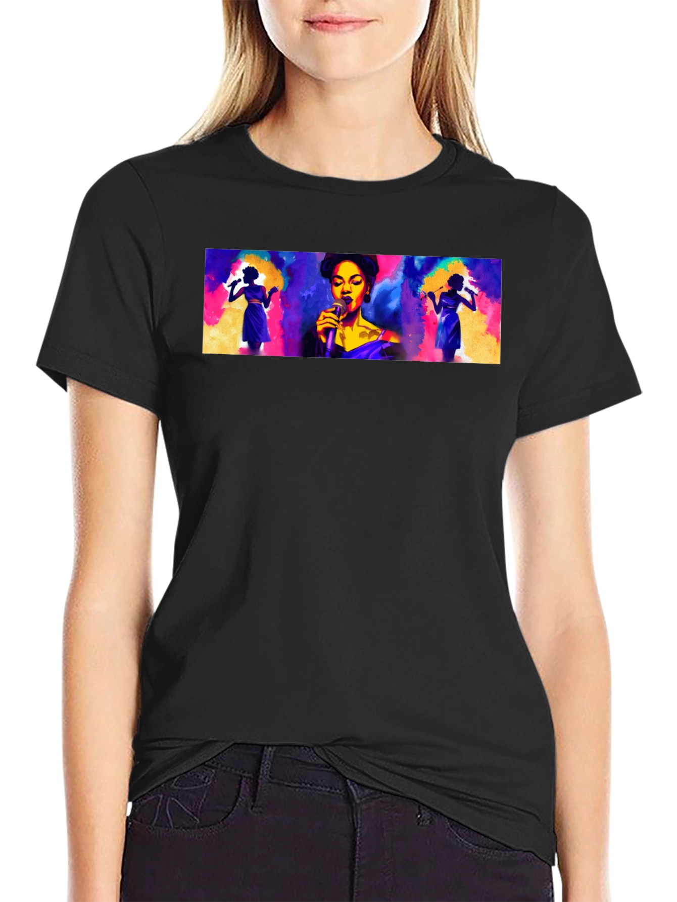 Vibrant Singer Graphic Black T-Shirt
