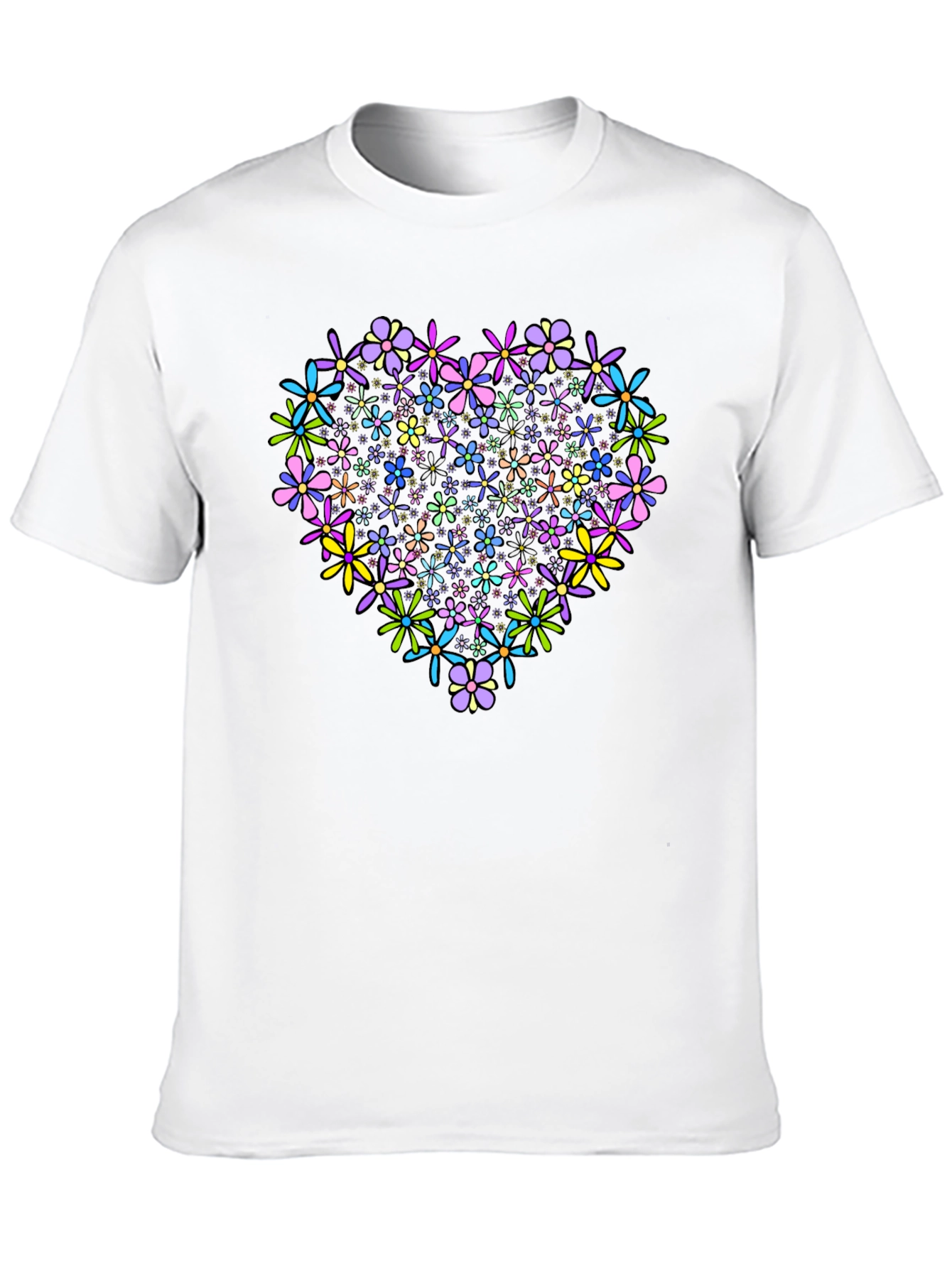 Floral Heart Graphic T-Shirt - Black Cotton Tee