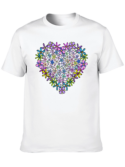 Floral Heart Graphic T-Shirt - Black Cotton Tee