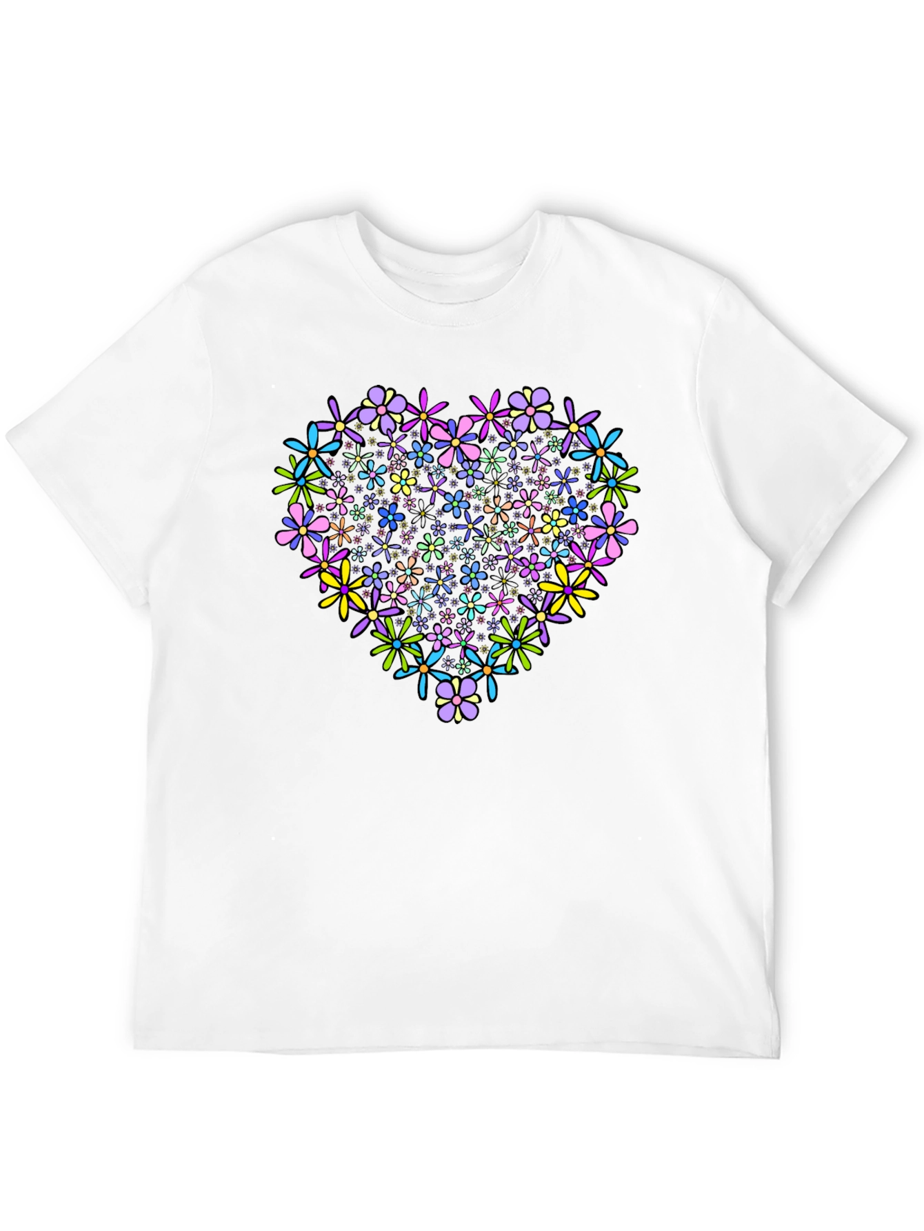 Floral Heart Graphic T-Shirt - Black Cotton Tee
