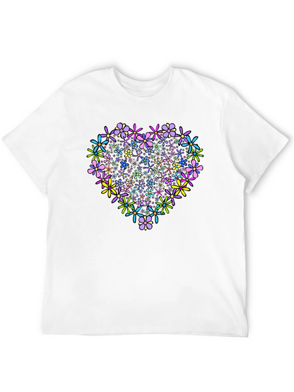 Floral Heart Graphic T-Shirt - Black Cotton Tee