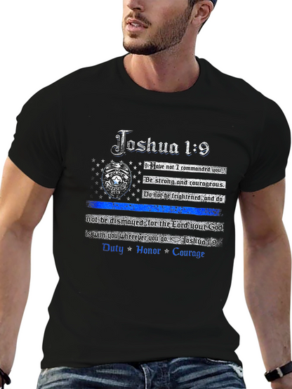 Joshua 1:9 Thin Blue Line Police T-Shirt