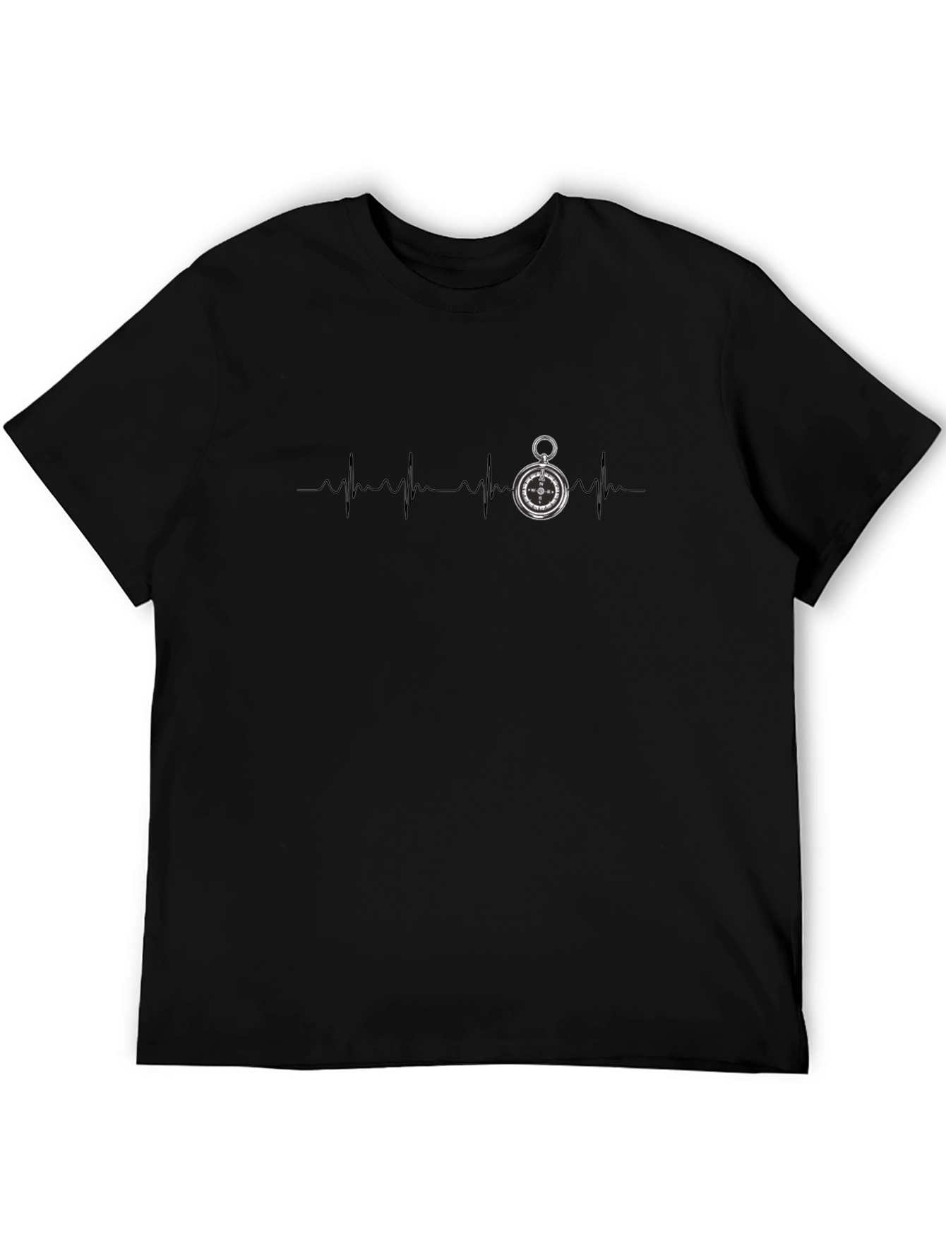 Compass Heartbeat Graphic Tee - Stylish Black T-Shirt