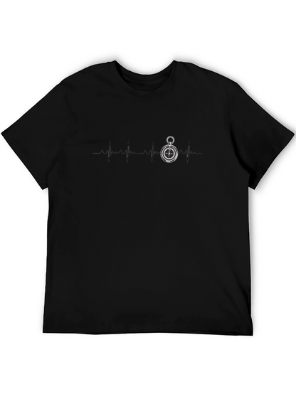 Compass Heartbeat Graphic Tee - Stylish Black T-Shirt
