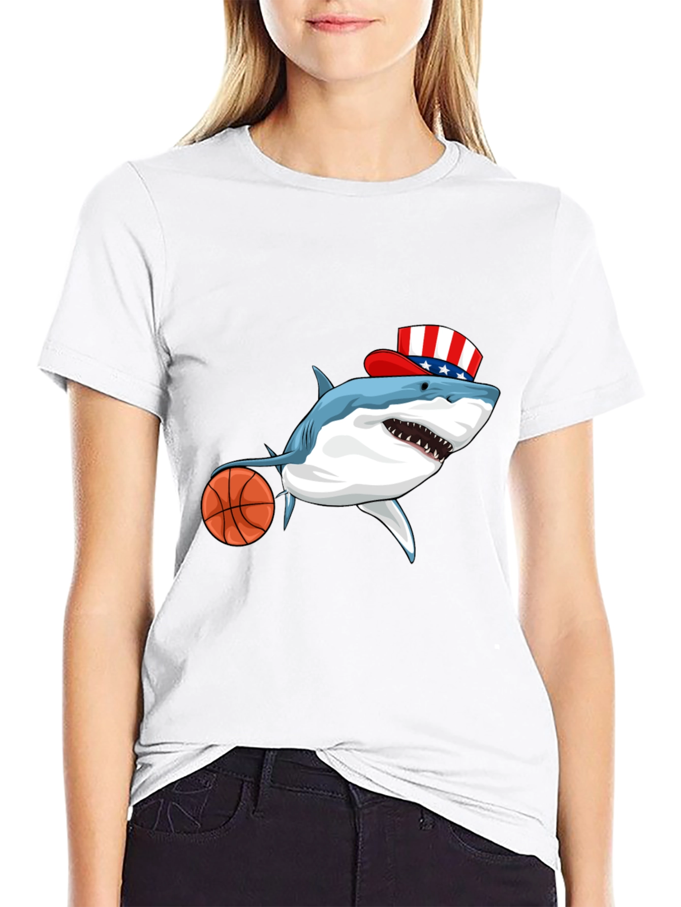 Shark Basketball Patriotic T-Shirt