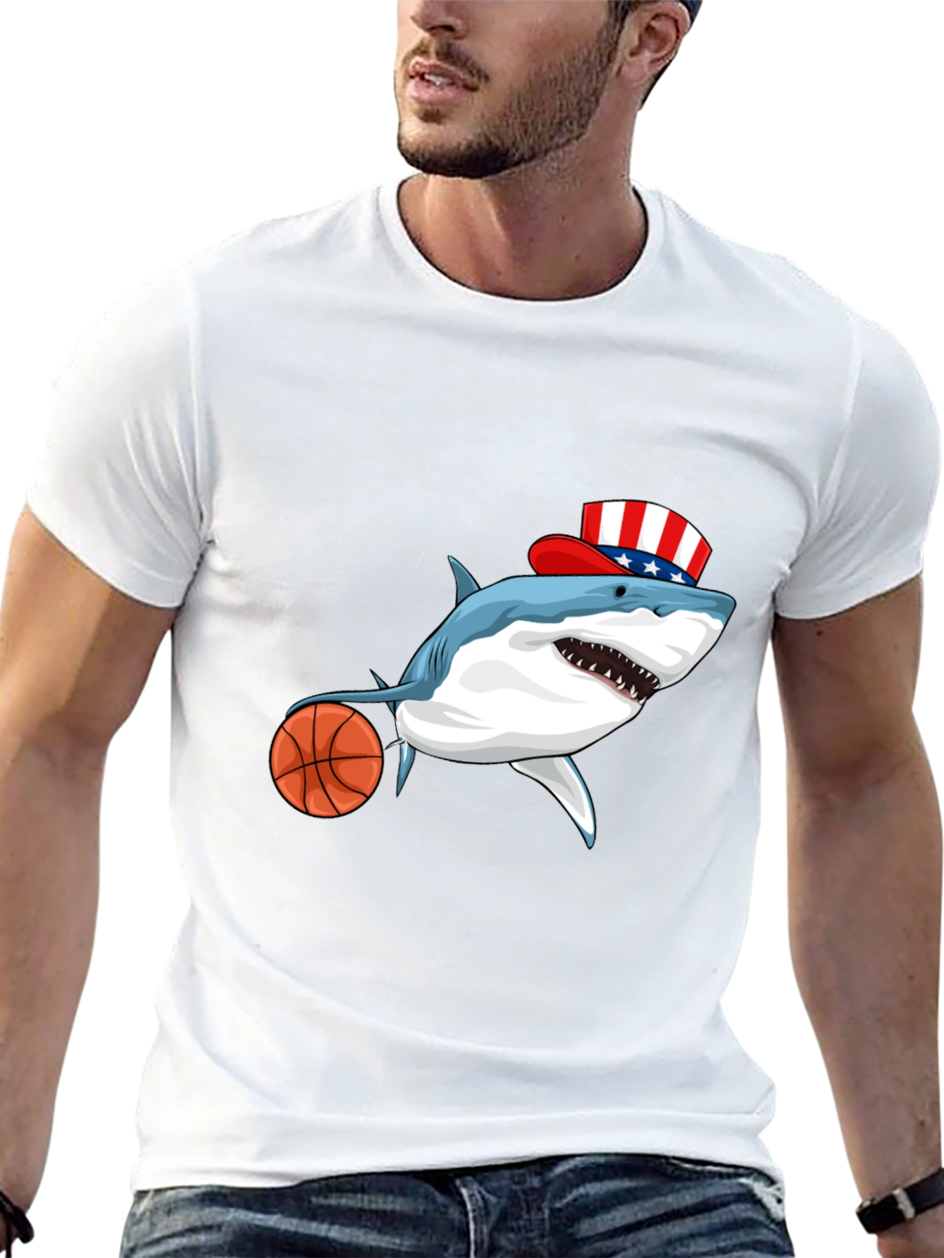 Shark Basketball Patriotic T-Shirt