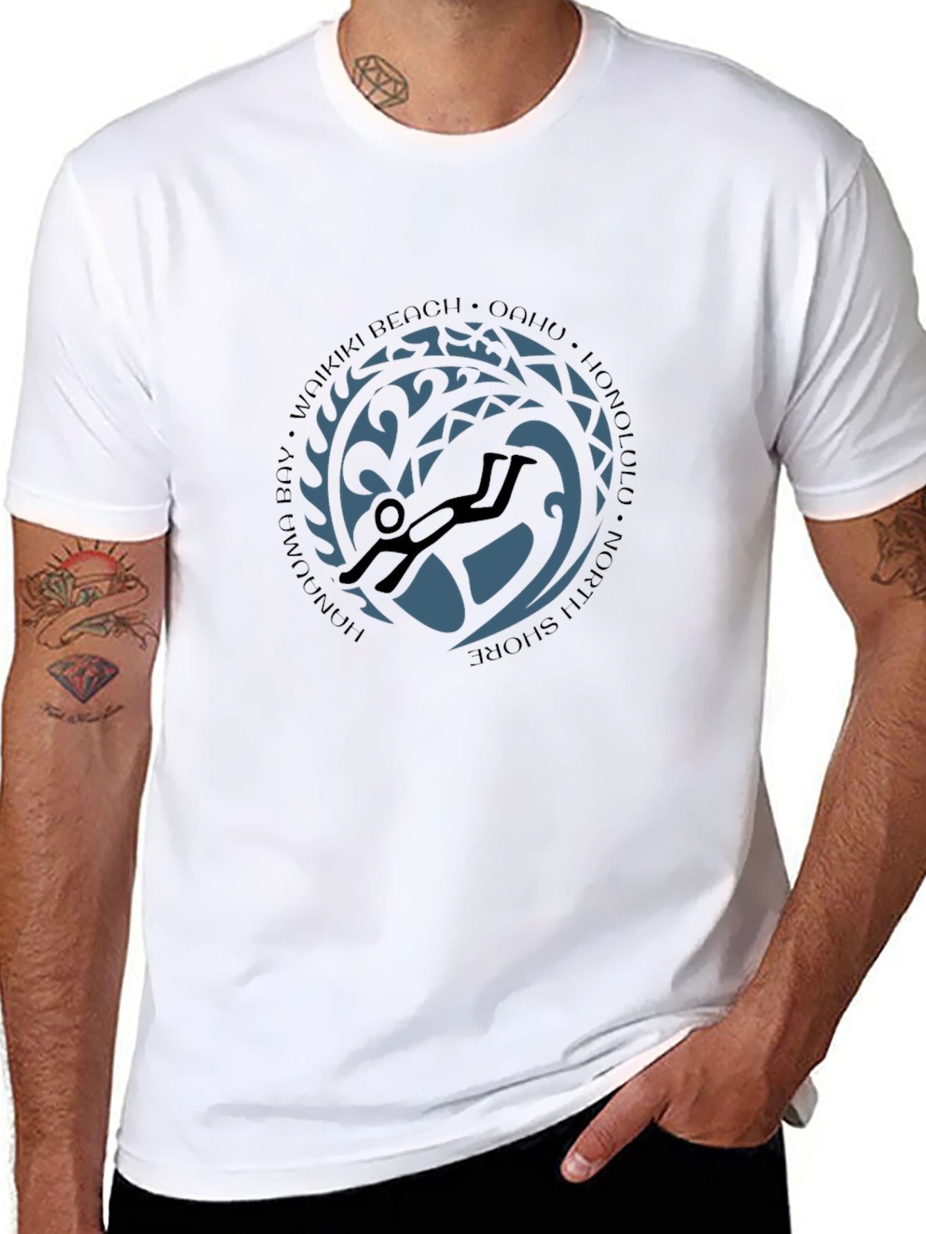 Waikiki Scuba Diver Graphic Black Tee