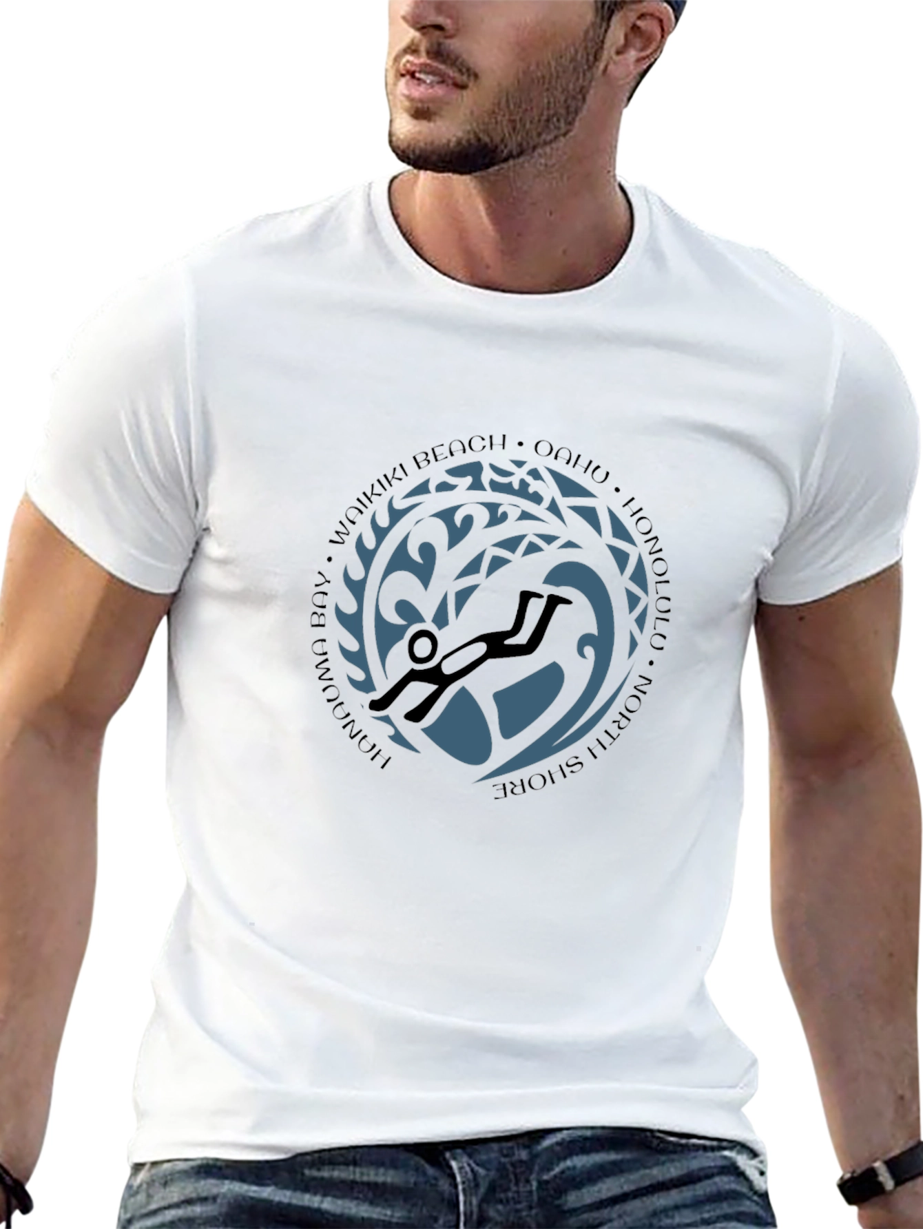 Waikiki Scuba Diver Graphic Black Tee