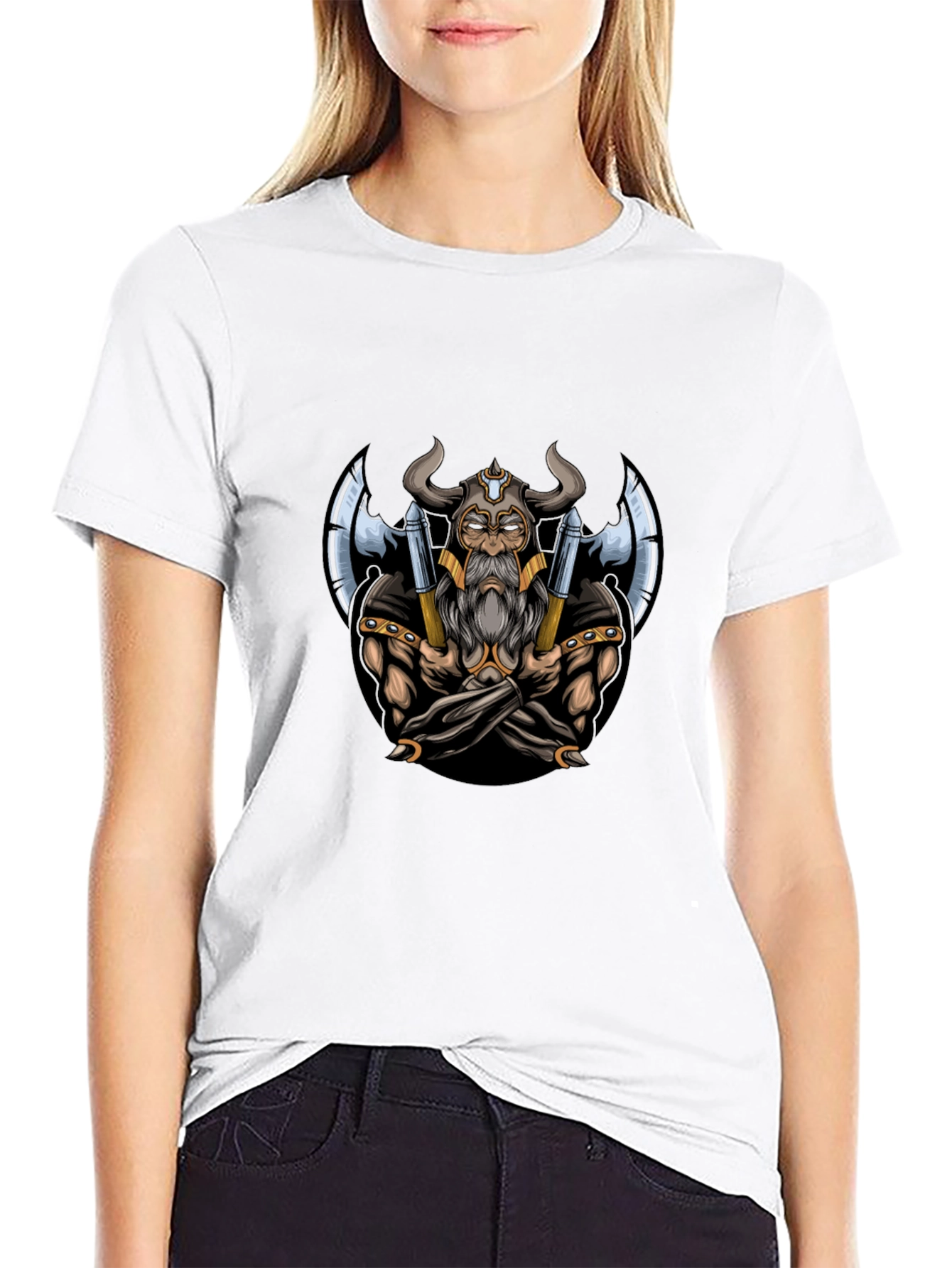 Viking Warrior Graphic Tee - Black Cotton