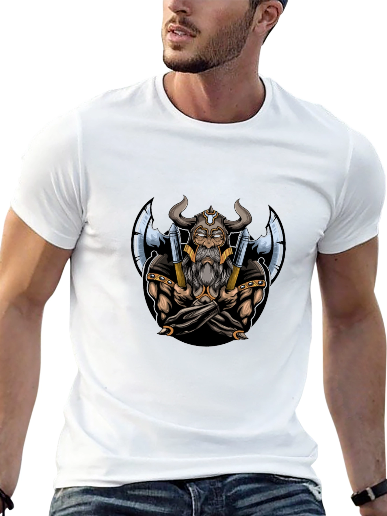 Viking Warrior Graphic Tee - Black Cotton