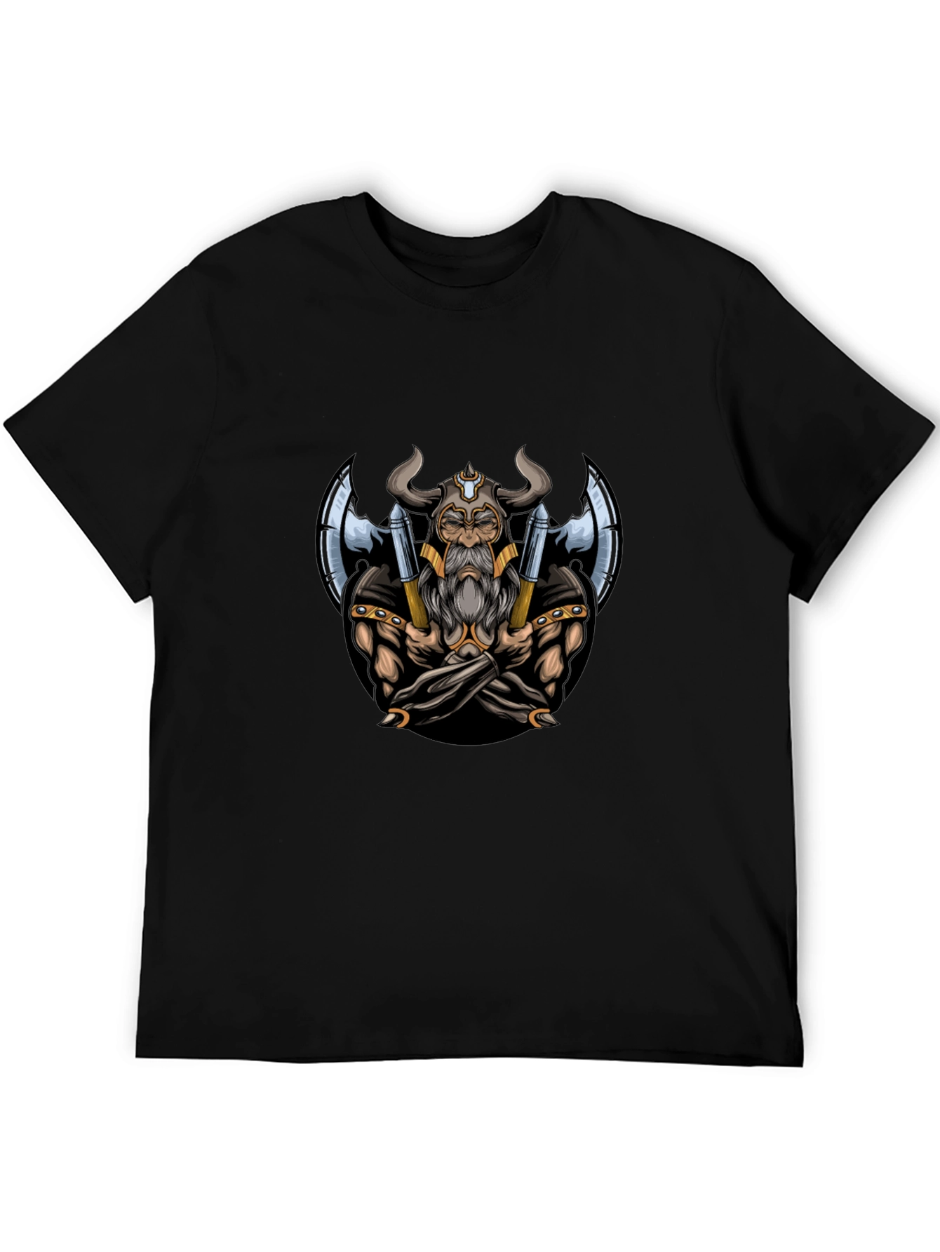 Viking Warrior Graphic Tee - Black Cotton