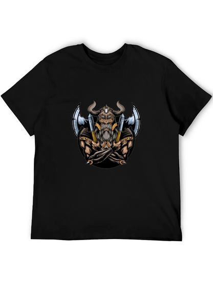 Viking Warrior Graphic Tee - Black Cotton