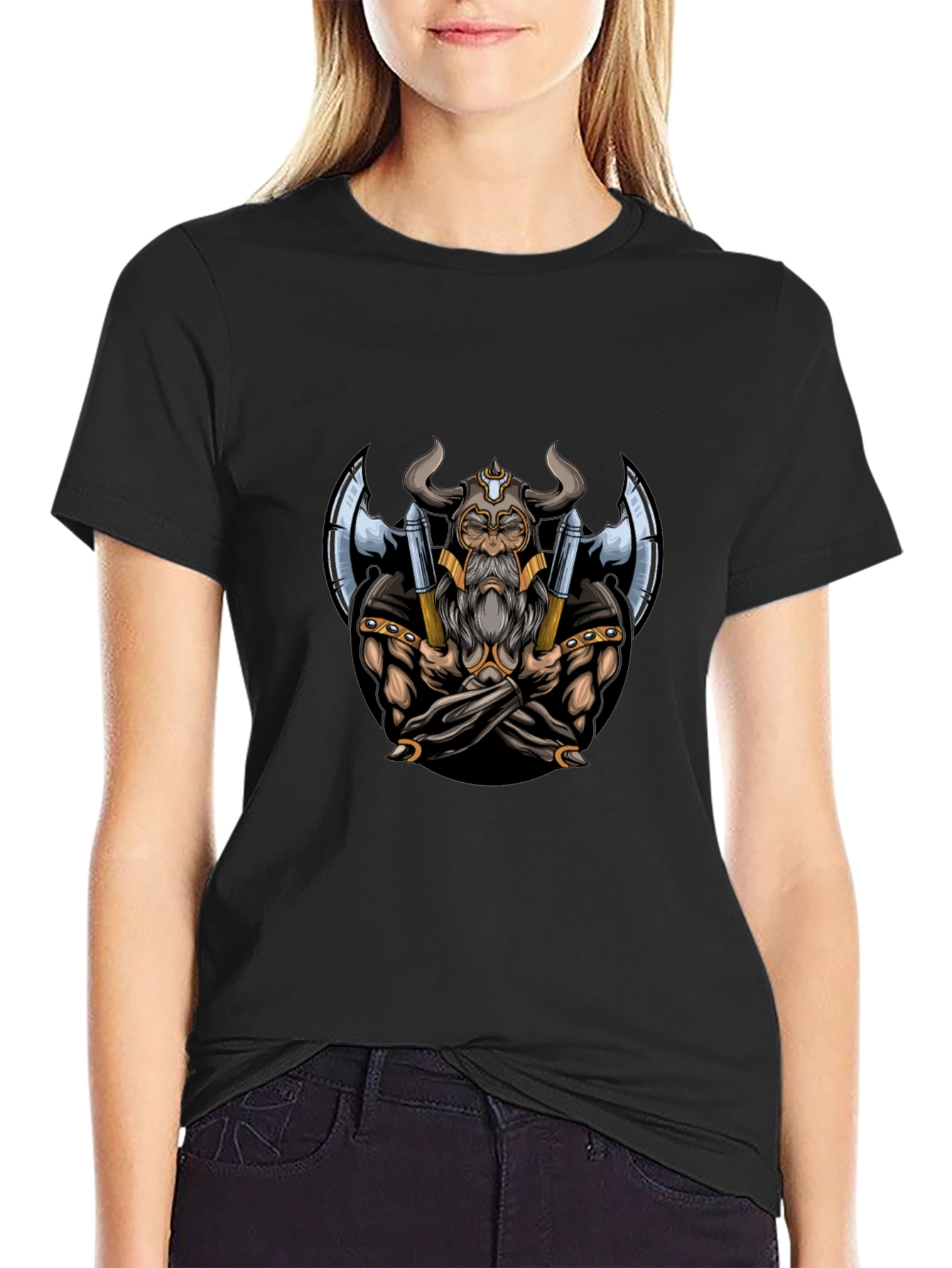 Viking Warrior Graphic Tee - Black Cotton
