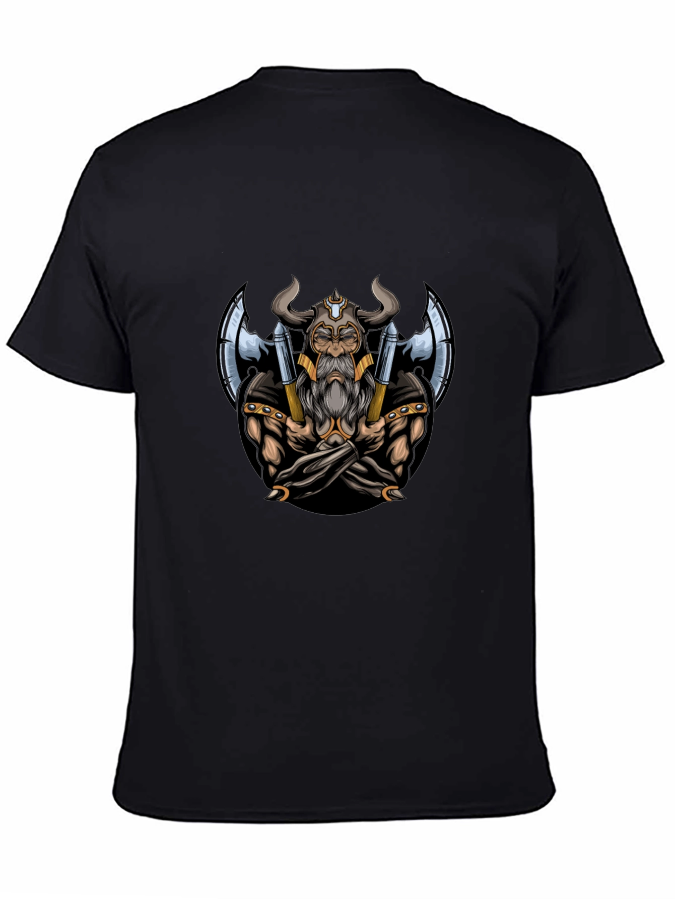 Viking Warrior Graphic Tee - Black Cotton