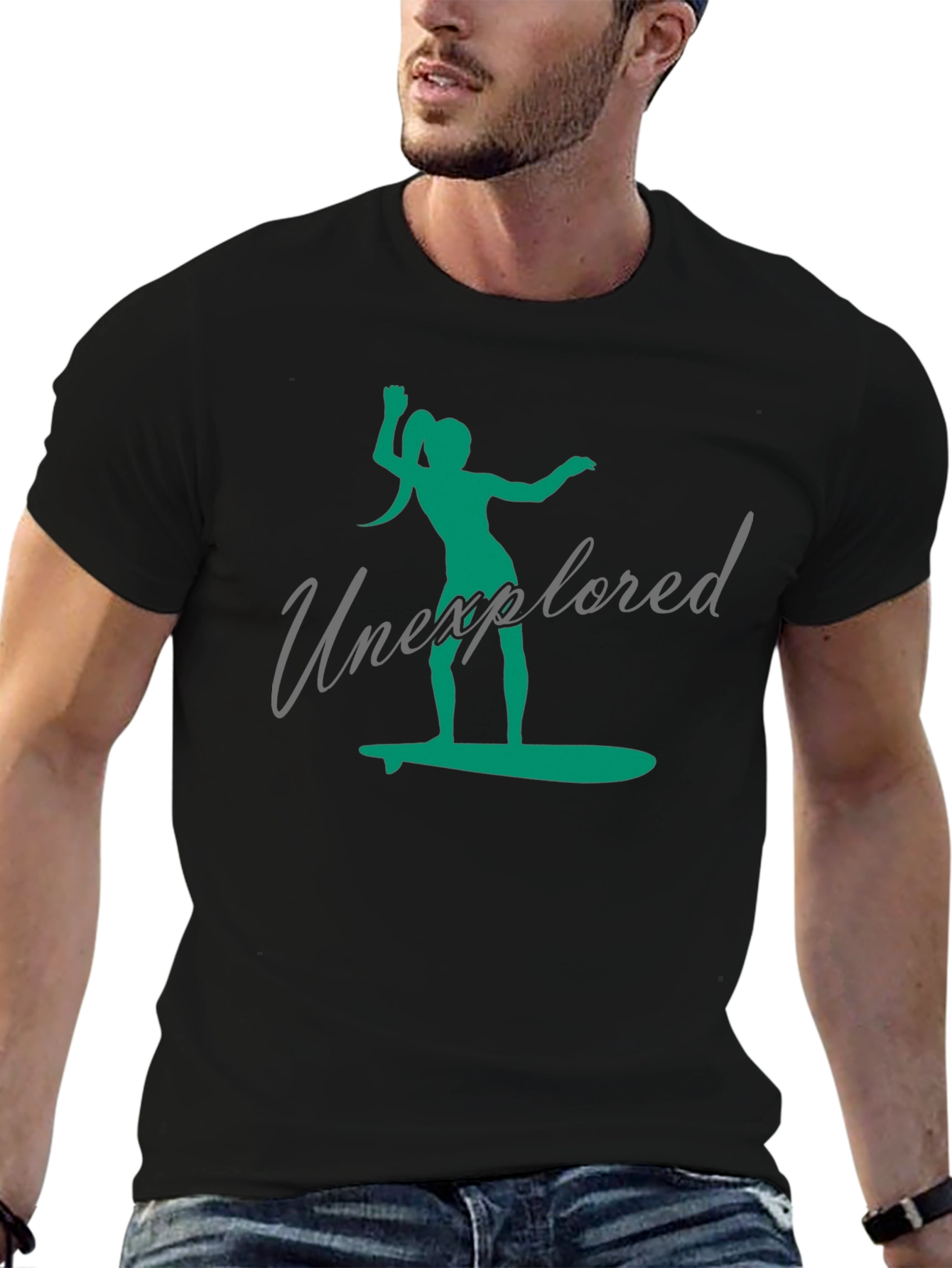 Unexplored Surfer Girl Graphic Black T-Shirt
