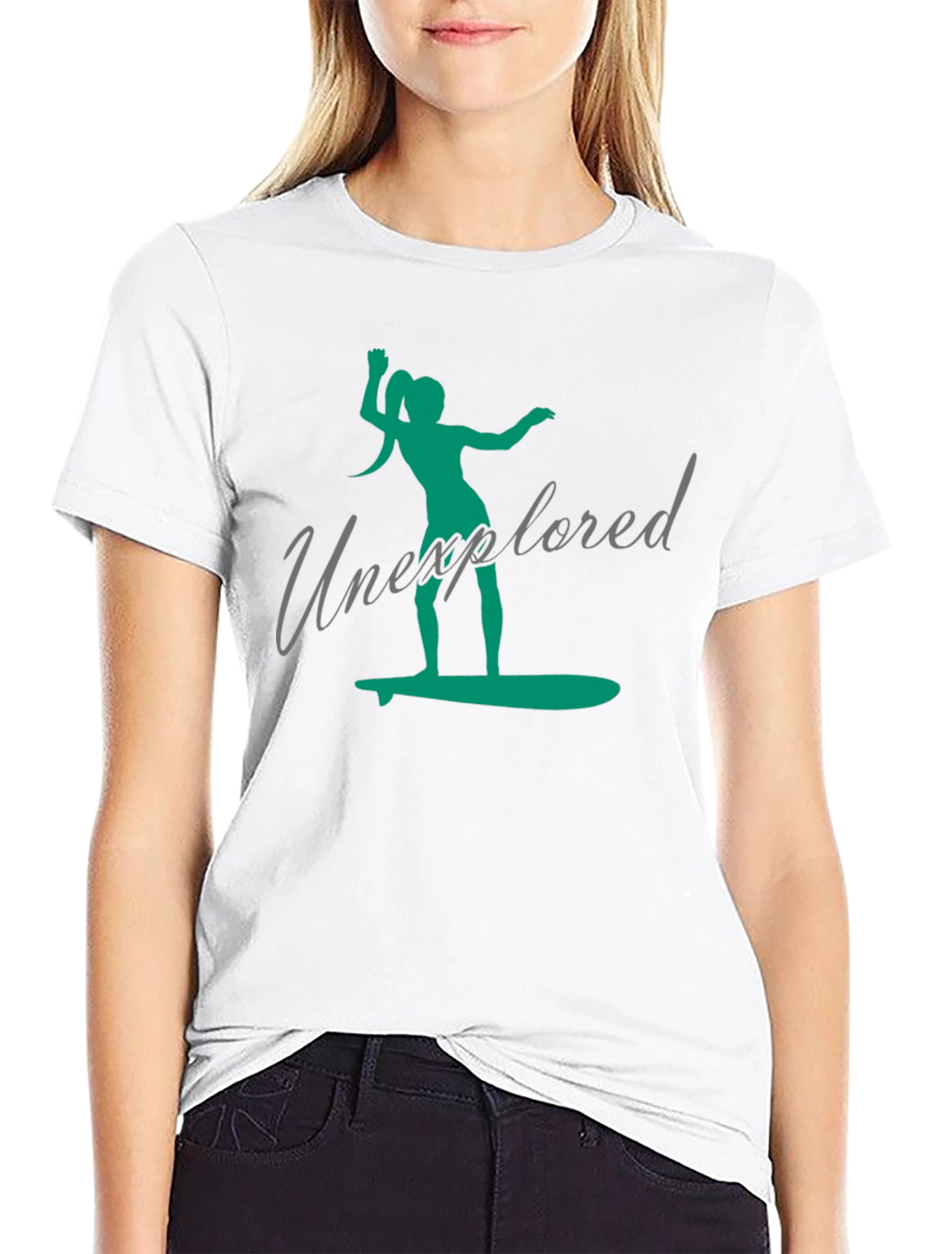 Unexplored Surfer Girl Graphic Black T-Shirt