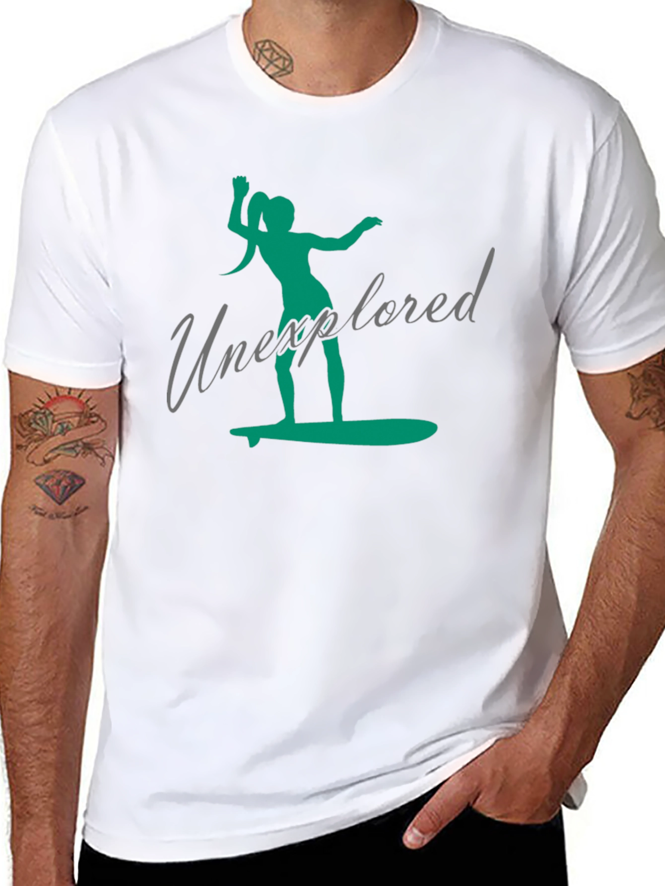 Unexplored Surfer Girl Graphic Black T-Shirt