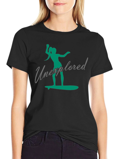 Unexplored Surfer Girl Graphic Black T-Shirt