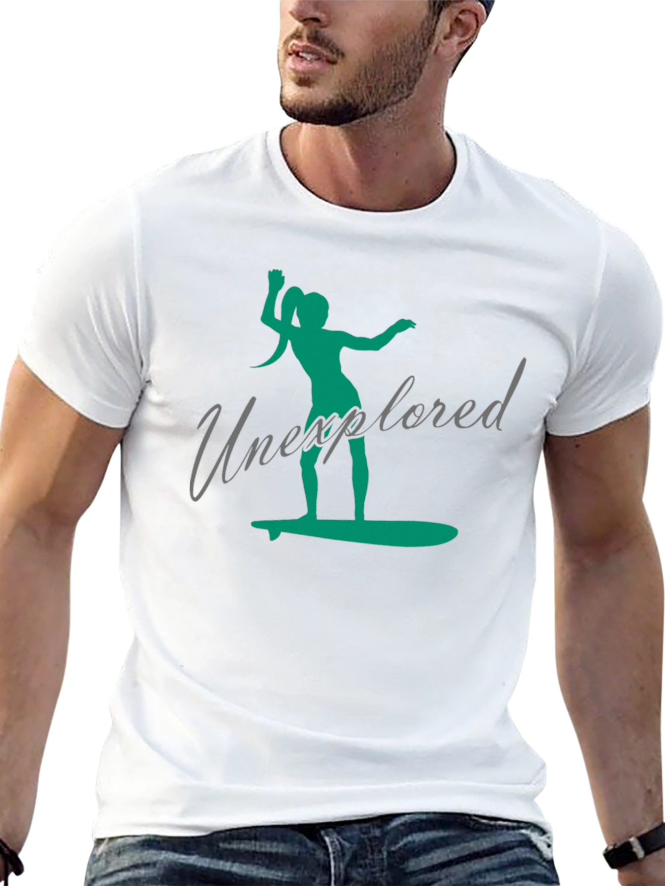 Unexplored Surfer Girl Graphic Black T-Shirt