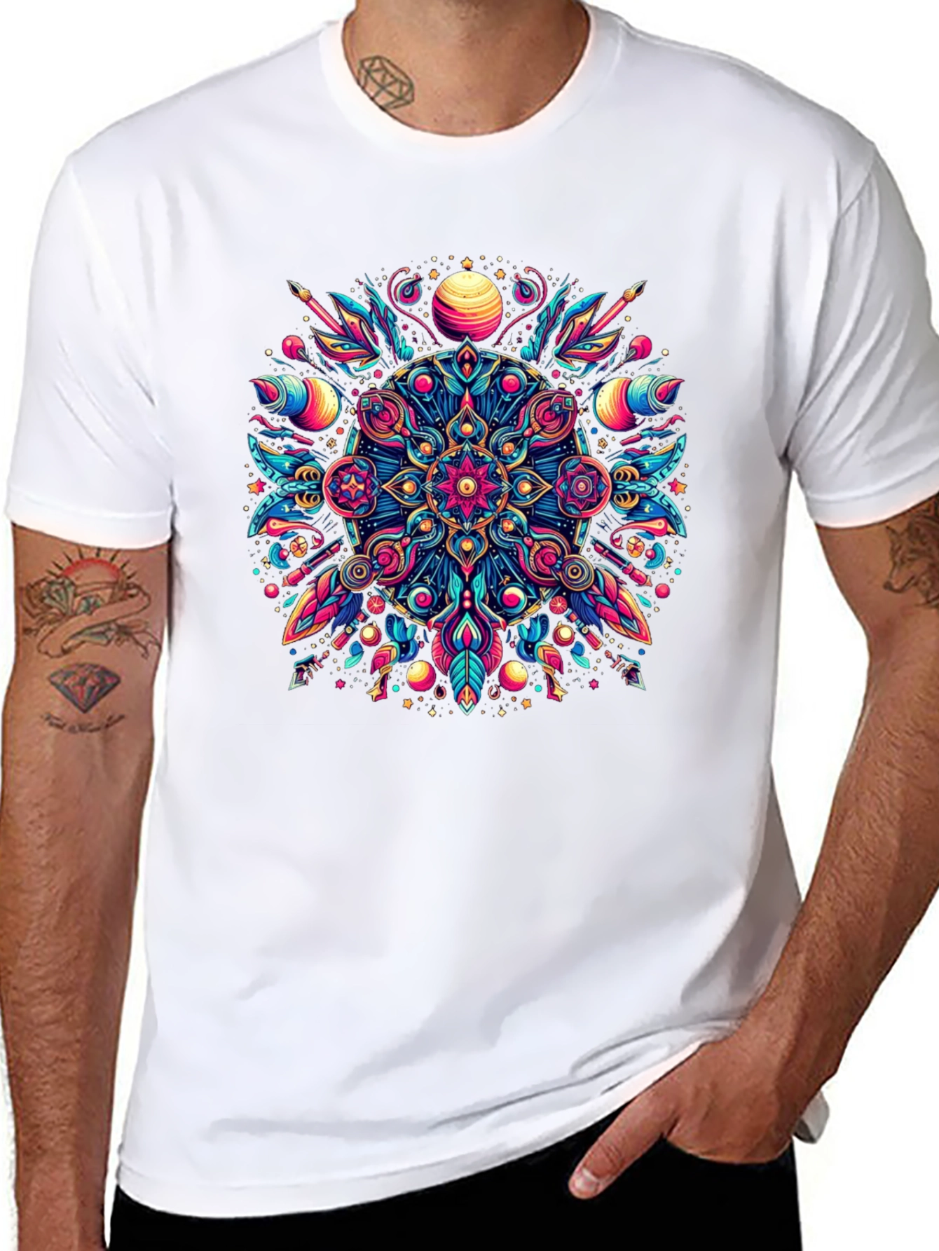 Psychedelic Mandala Graphic Tee - Vibrant Mens T-Shirt