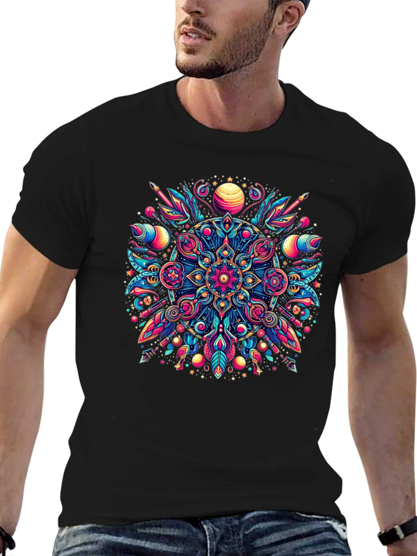 Psychedelic Mandala Graphic Tee - Vibrant Mens T-Shirt