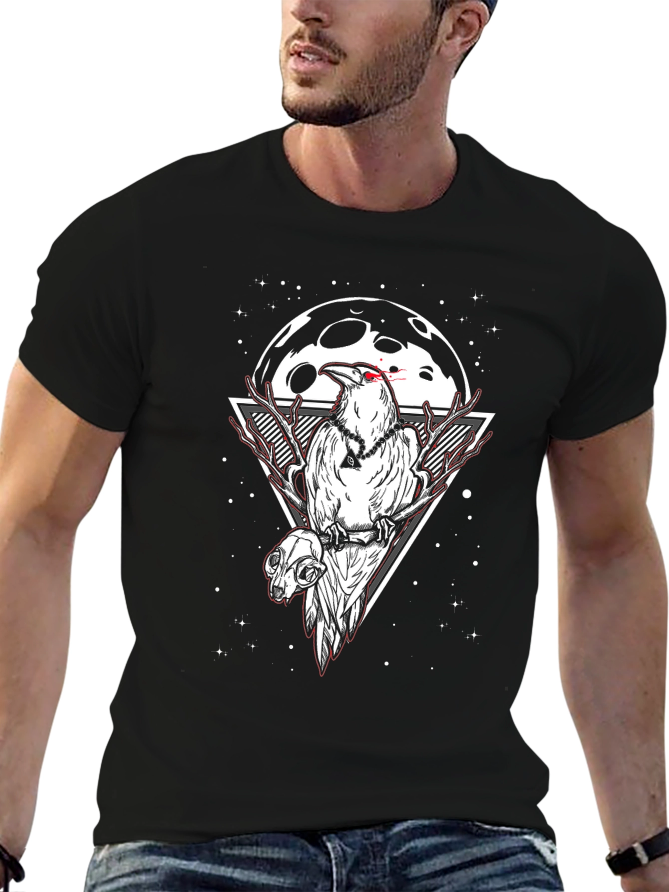 Raven and Skull Graphic Tee - Moonlit Design