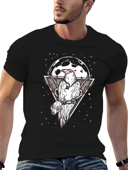 Raven and Skull Graphic Tee - Moonlit Design