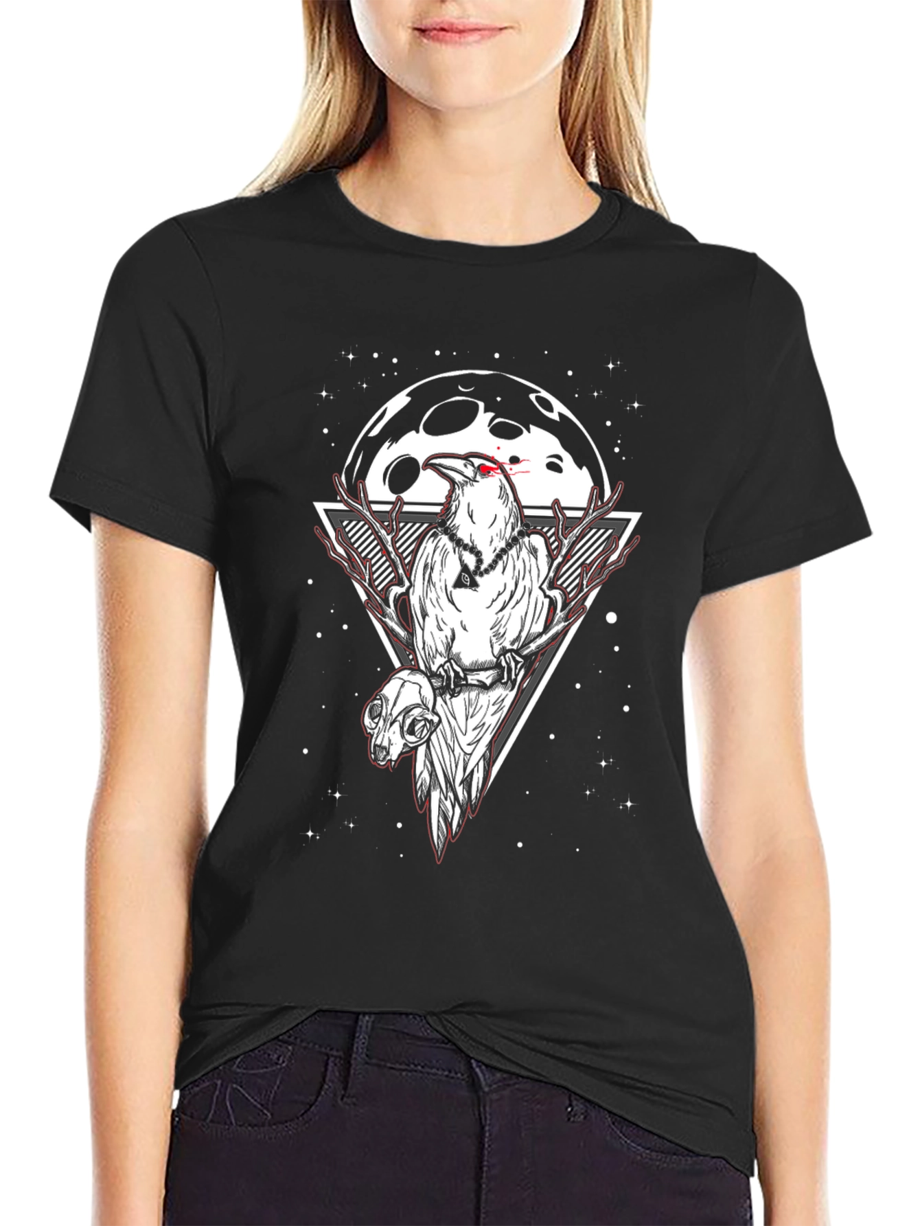 Raven and Skull Graphic Tee - Moonlit Design