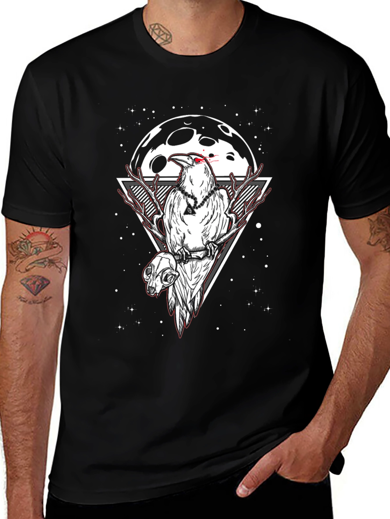 Raven and Skull Graphic Tee - Moonlit Design