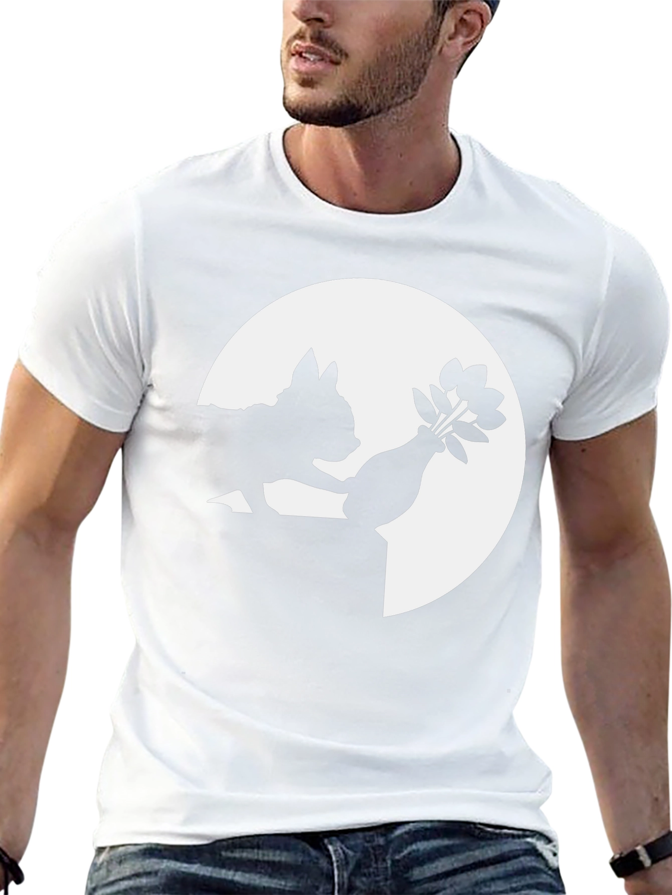 Silhouette Dog & Flowers Black T-Shirt