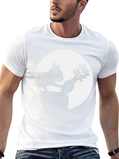 Silhouette Dog & Flowers Black T-Shirt