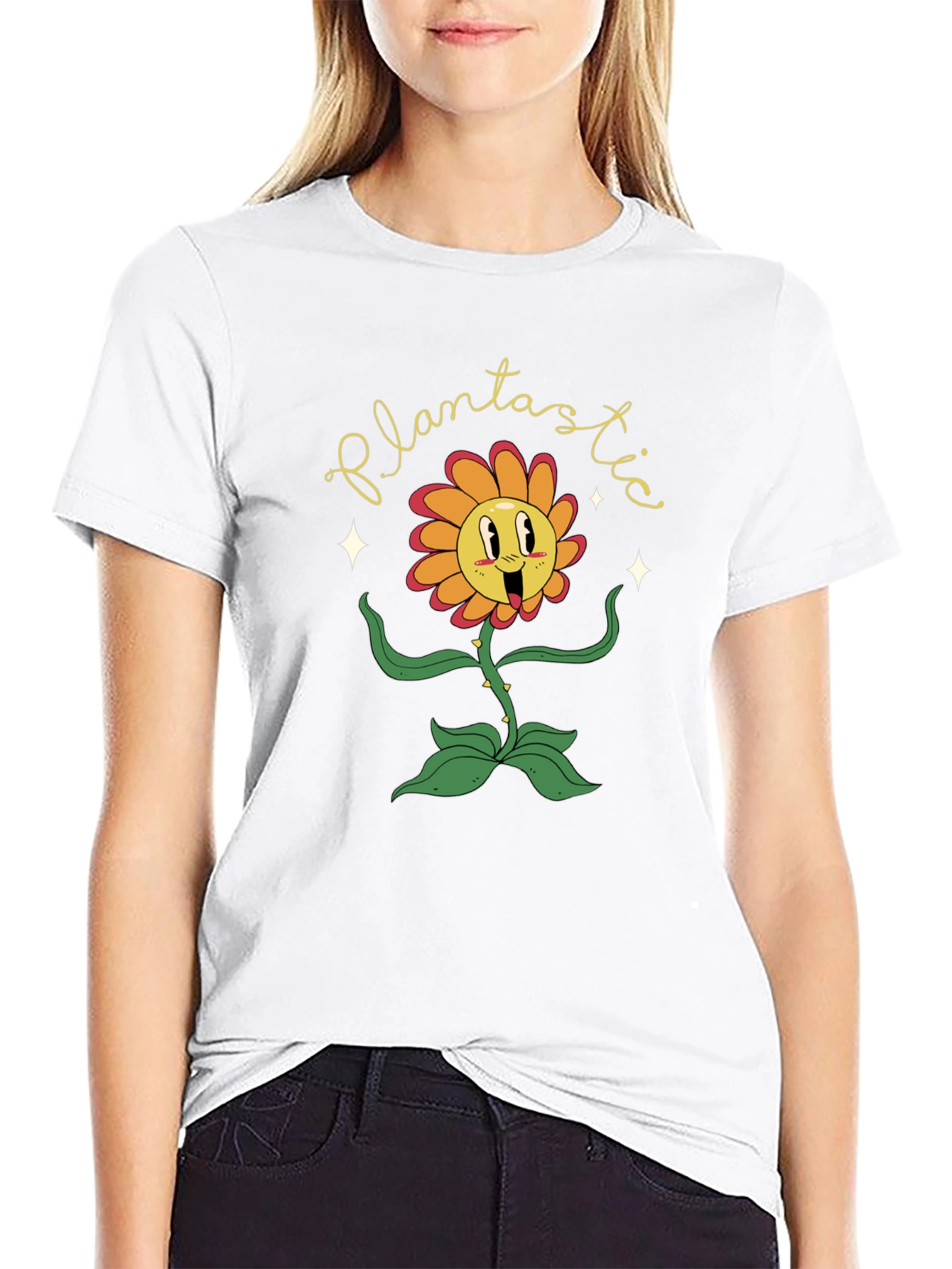 Plantastic Graphic Tee - Trendy Cartoon Flower T-Shirt