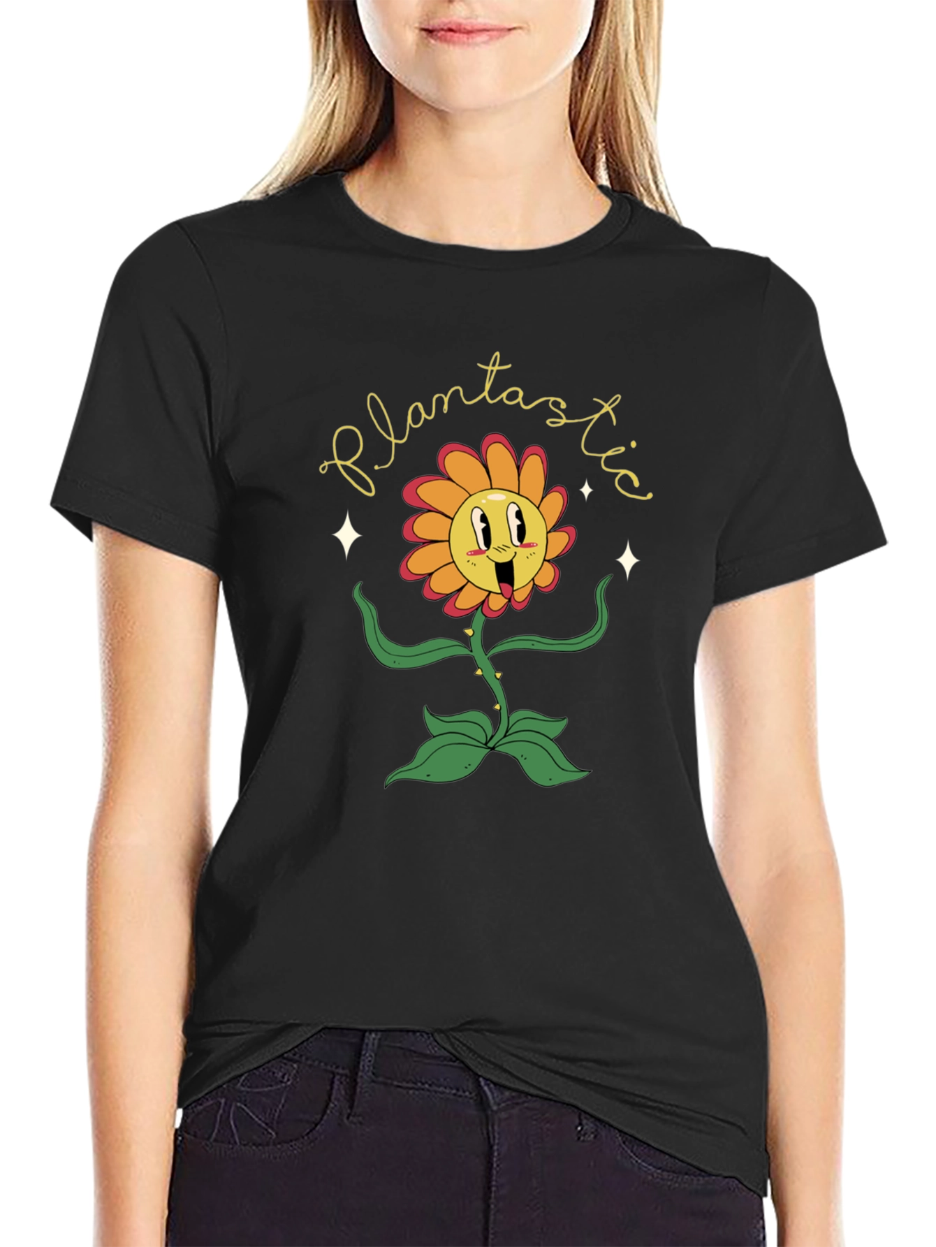 Plantastic Graphic Tee - Trendy Cartoon Flower T-Shirt