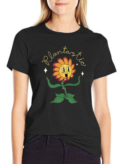 Plantastic Graphic Tee - Trendy Cartoon Flower T-Shirt