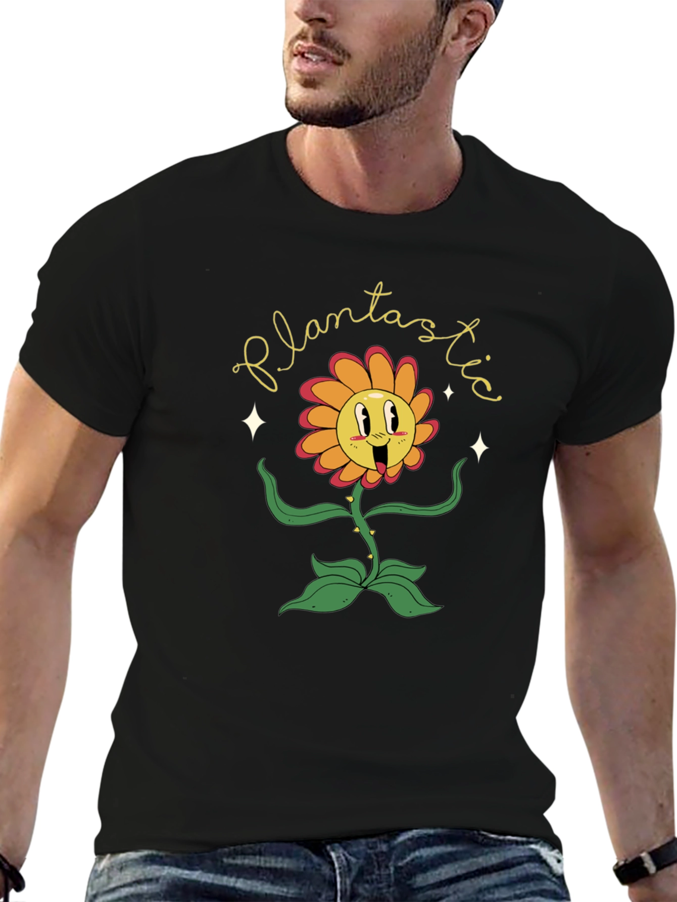 Plantastic Graphic Tee - Trendy Cartoon Flower T-Shirt