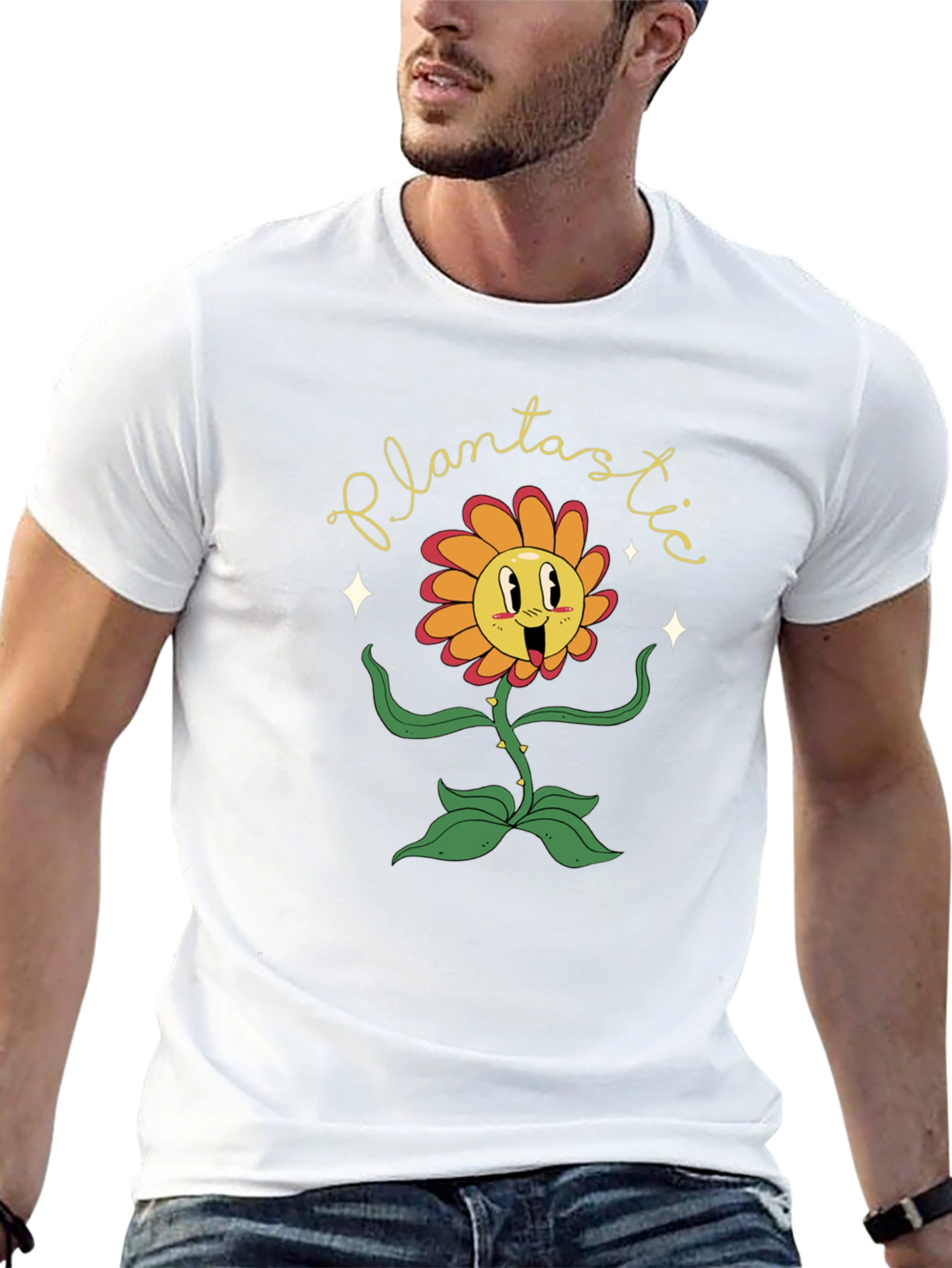 Plantastic Graphic Tee - Trendy Cartoon Flower T-Shirt