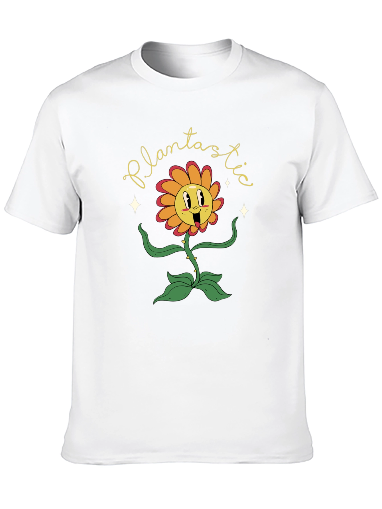 Plantastic Graphic Tee - Trendy Cartoon Flower T-Shirt